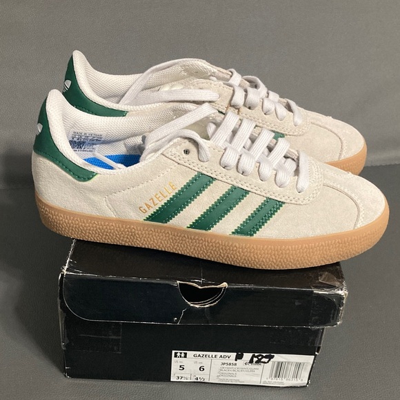 adidas Shoes - Adidas Gazelle- Off White Suede and Green stripe womens 6